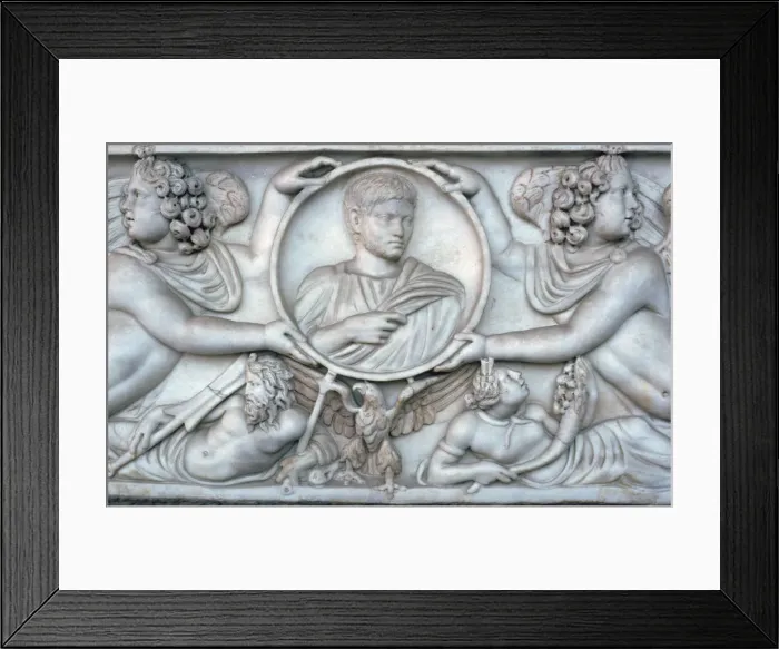 Framed Print : Detail of a Roman sarcophagus of a young man