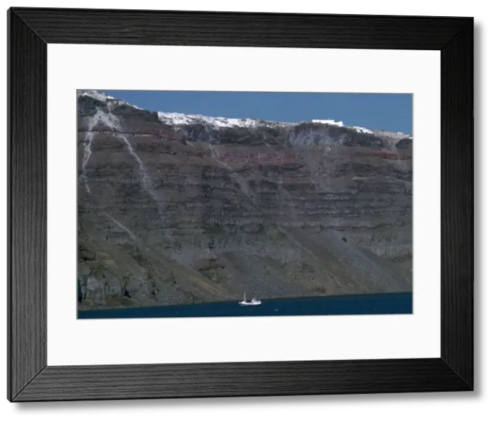 Framed Print : Cliffs inside the crater of the volcano on Santorini, 15th century BC Framed Print : Cliffs inside the crater of the volcano on Santorini, 15th century BC