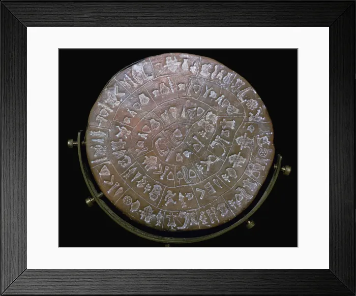 Framed Print : Phaestos Disc, from Minoan Royal Palace at Phaestos, 20th century BC Framed Print : Phaestos Disc, from Minoan Royal Palace at Phaestos, 20th century BC