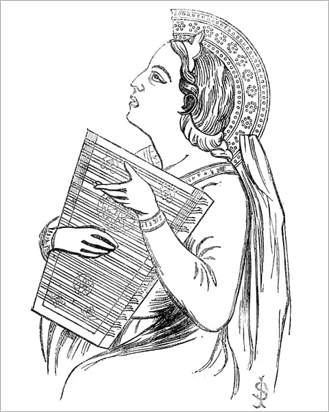 Woman playing a playing a Psaltery, c1840