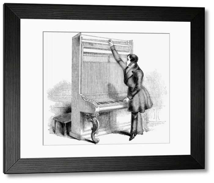 Framed Print : Tuning a Broadwood Cabinet piano, London, 1842 Framed Print : Tuning a Broadwood Cabinet piano, London, 1842