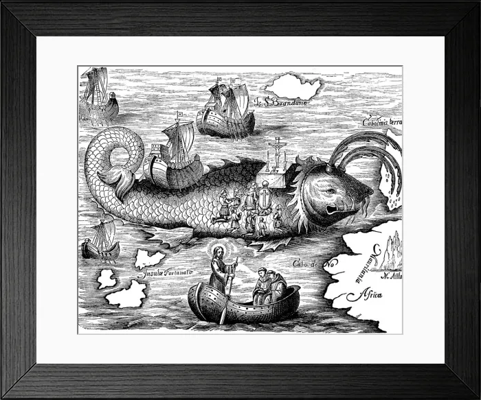 Framed Print : St Brandan hown on his 7-year voyage to find Isle of St Brandon of Land of Saints Framed Print : St Brandan hown on his 7-year voyage to find Isle of St Brandon of Land of Saints
