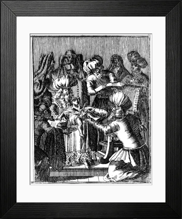 Framed Print : Ceremony of Circumcision, Basel, 1739 (first edition 1663). Artist: Jan Leusden Framed Print : Ceremony of Circumcision, Basel, 1739 (first edition 1663). Artist: Jan Leusden