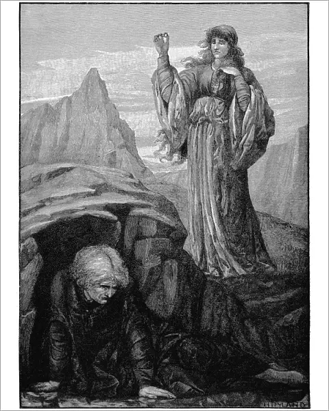 Morgan le Fay casts spell on Merlin. Artist: Henry Ryland