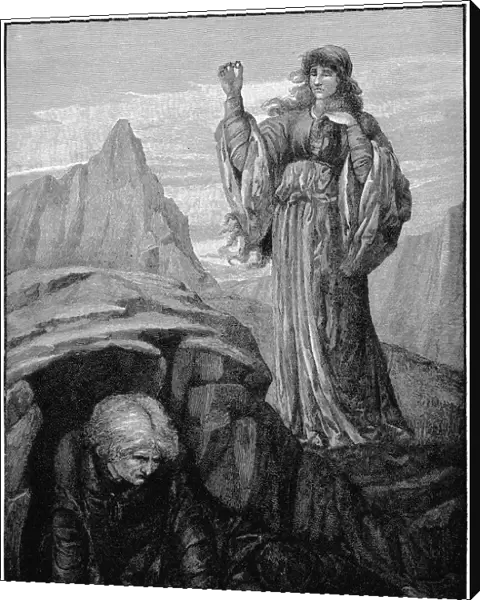 Morgan le Fay casts spell on Merlin. Artist: Henry Ryland