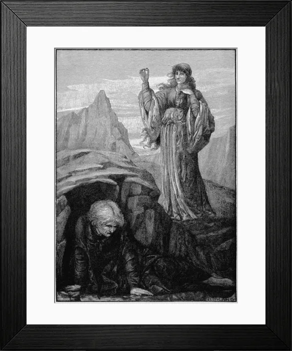 Framed Print : Morgan le Fay casts spell on Merlin. Artist: Henry Ryland Framed Print : Morgan le Fay casts spell on Merlin. Artist: Henry Ryland