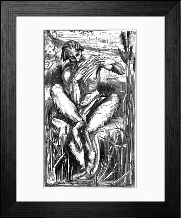 Framed Print : Pan playing his pipes, Wood engraving, London, 1862. Artist: Frederic Leighton Framed Print : Pan playing his pipes, Wood engraving, London, 1862. Artist: Frederic Leighton