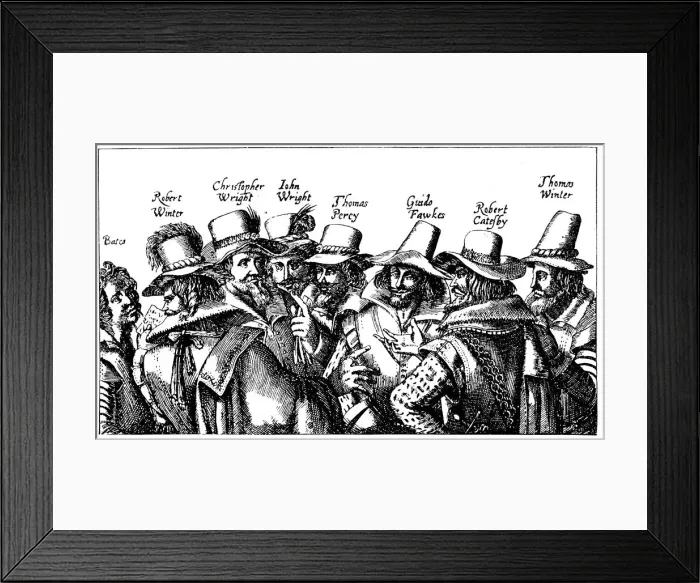 Framed Print : Guy Fawkes and the Gunpowder Plotters, 1605 Framed Print : Guy Fawkes and the Gunpowder Plotters, 1605