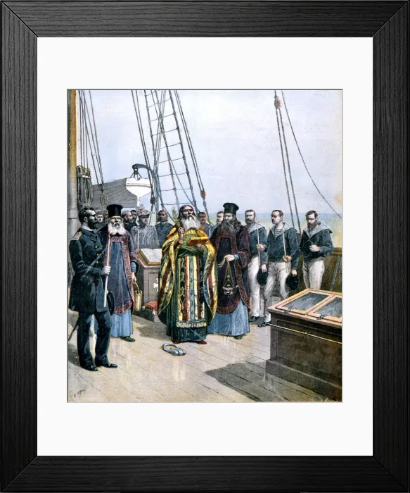 Framed Print : Russian Orthodox priests performing ceremony of naming the yacht of Grand Duke Alexis, 1891 Framed Print : Russian Orthodox priests performing ceremony of naming the yacht of Grand Duke Alexis, 1891