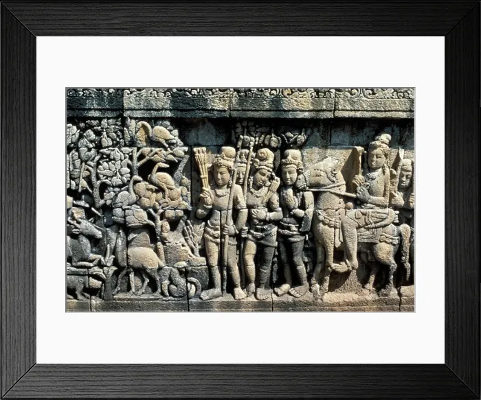 Framed Print : Relief showing scene from a sutra, Barabudur, Java, c750-850 Framed Print : Relief showing scene from a sutra, Barabudur, Java, c750-850