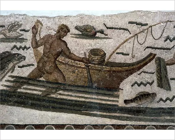 Roman mosaic of a fishing boat, 2nd century
