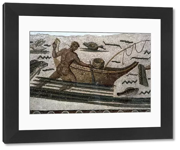 Roman mosaic of a fishing boat, 2nd century