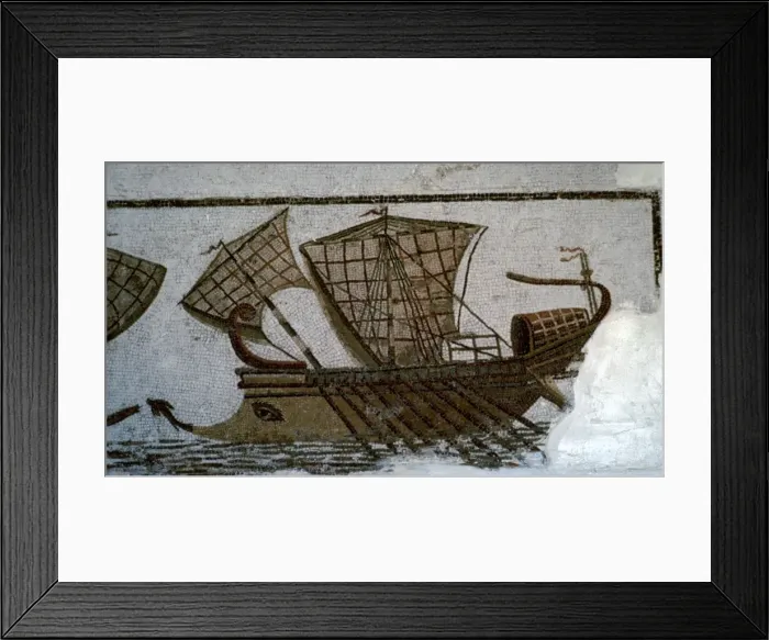 Framed Print : Roman mosaic of a Roman warship, c. 2nd century BC Framed Print : Roman mosaic of a Roman warship, c. 2nd century BC
