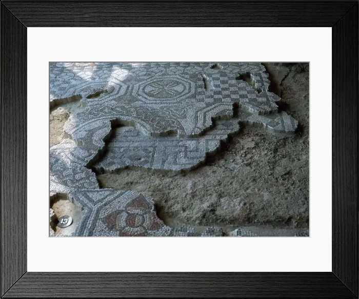 Framed Print : Medusa-head mosaic laid over an earlier mosaic, 3rd century Framed Print : Medusa-head mosaic laid over an earlier mosaic, 3rd century