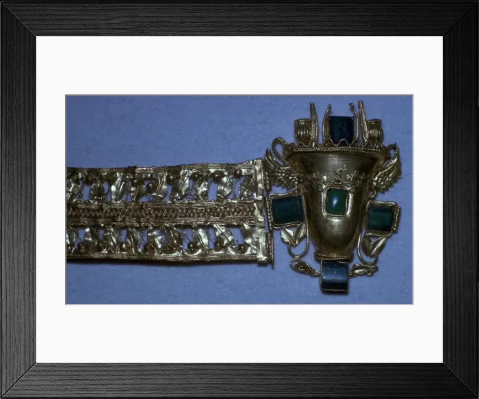 Framed Print : Roman gold bracelet set with glass imitating emeralds, 1st century Framed Print : Roman gold bracelet set with glass imitating emeralds, 1st century