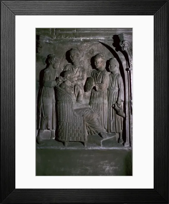 Framed Print : Roman relief of women having their hair dressed, 3rd century