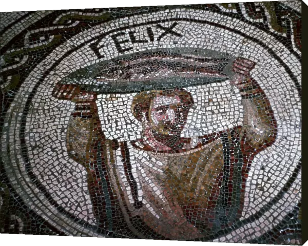 Roman mosaic of a man carrying fish