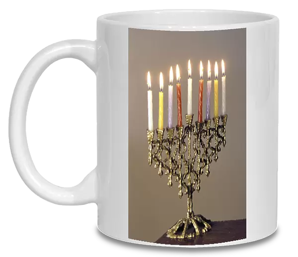 9-branched candelabra used in Judaism at Hannukah