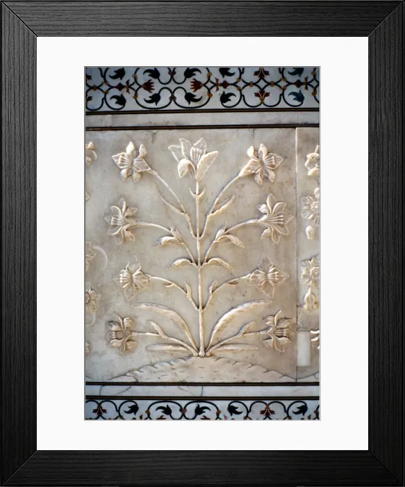 Framed Print : Marble carving of formalised lily, Taj Mahal, Agra, India, 17th century Framed Print : Marble carving of formalised lily, Taj Mahal, Agra, India, 17th century