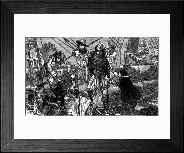 Framed Print : Henry Hudson, English navigator, being set adrift by mutinous crew, c1880 Framed Print : Henry Hudson, English navigator, being set adrift by mutinous crew, c1880