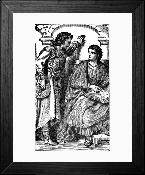 Framed Print : Waldenses missionary / troubador showing his vernacular Bible, c1170 Framed Print : Waldenses missionary / troubador showing his vernacular Bible, c1170