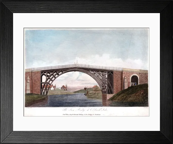 Framed Print : Iron bridge across the Severn at Ironbridge, Coalbrookdale, England, built 1779 (1809) Framed Print : Iron bridge across the Severn at Ironbridge, Coalbrookdale, England, built 1779 (1809)