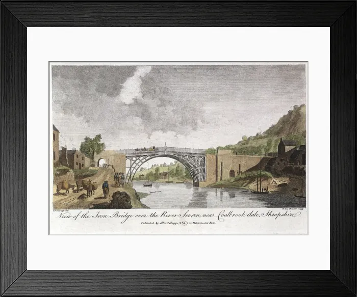 Framed Print : Iron bridge across the Severn at Ironbridge, Coalbrookdale, England, built 1779 Framed Print : Iron bridge across the Severn at Ironbridge, Coalbrookdale, England, built 1779