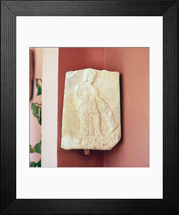 Framed Print : Greek Funerary Relie, Young girl with Bird and Dog, 4th century BC Framed Print : Greek Funerary Relie, Young girl with Bird and Dog, 4th century BC