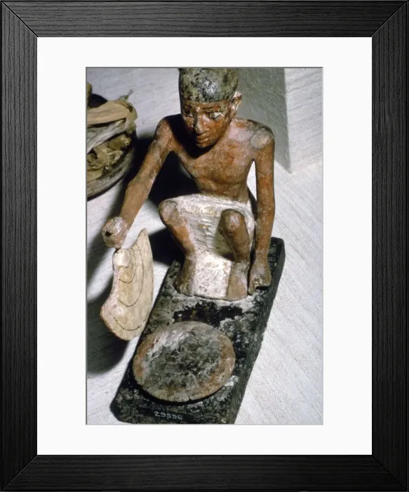 Framed Print : Wooden Model of Man fanning Fire, Egyptian Tomb Finding, c1900 BC Framed Print : Wooden Model of Man fanning Fire, Egyptian Tomb Finding, c1900 BC