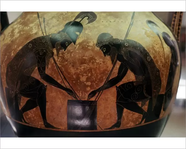 Greek Amphora, detail of Achilles and Ajax playing a game, c6th century BC. Artist: Exekias