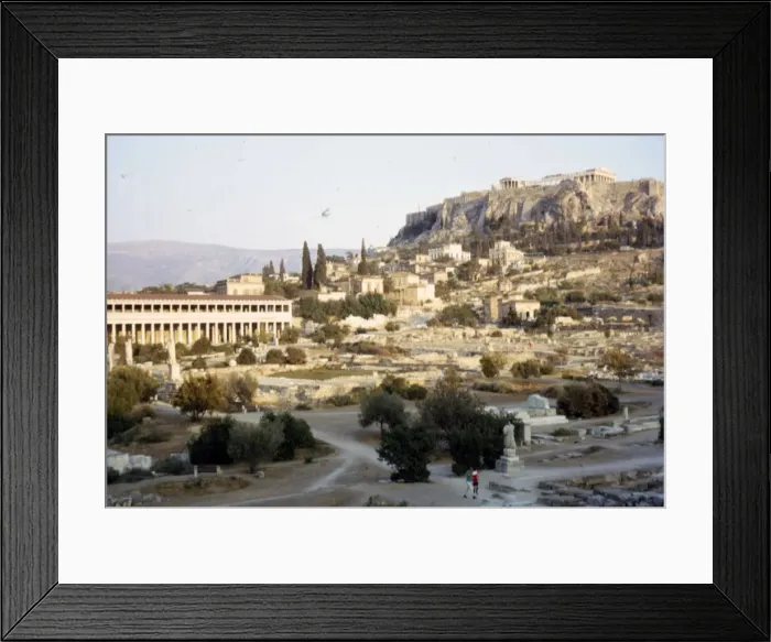 Framed Print : Agora, Stoa of Attalos and Acropolis, Athens, Evening, c20th century Framed Print : Agora, Stoa of Attalos and Acropolis, Athens, Evening, c20th century