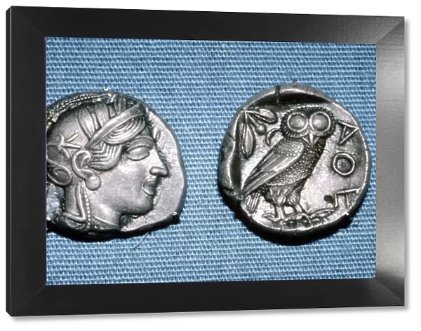 Tetradrachm, Greek Coin, Silver Head of Athena and Owl, mid to late 5th century BC