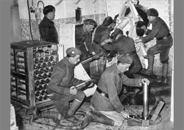 Troops working in one of the underground artillery towers, Maginot Line, Worls War 2, c1940