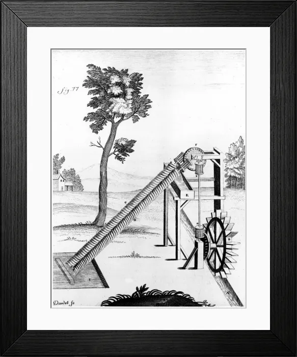 Framed Print : Twin Archimedean screws used to raise water, engraving, 1719. Artist: Gaspard Grollier de Serviere Framed Print : Twin Archimedean screws used to raise water, engraving, 1719. Artist: Gaspard Grollier de Serviere