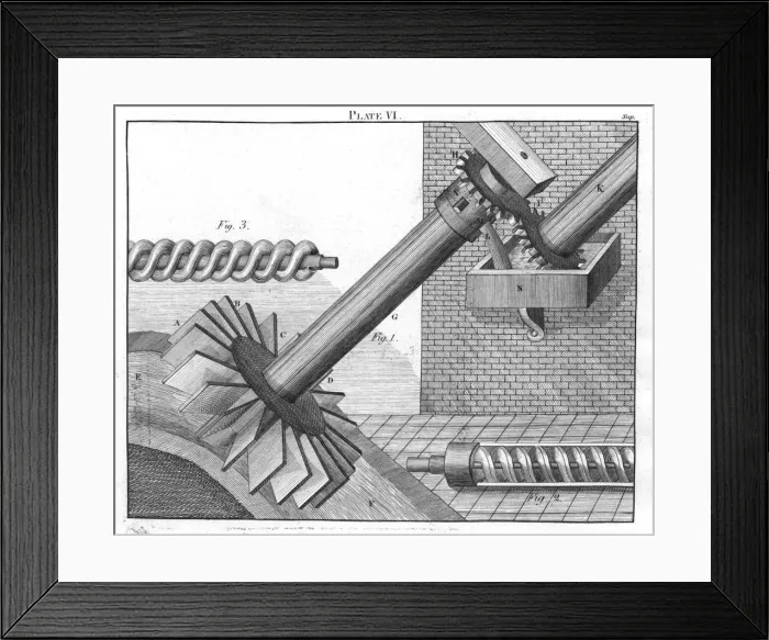 Framed Print : Archimedean Screws for raising water from one level to another, 1805 Framed Print : Archimedean Screws for raising water from one level to another, 1805
