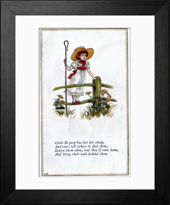 Framed Print : Illustration for Little Bo-Peep has lost her sheep, Kate Greenaway. Artist: Catherine Greenaway Framed Print : Illustration for Little Bo-Peep has lost her sheep, Kate Greenaway. Artist: Catherine Greenaway