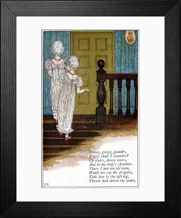 Framed Print : Illustration for Goosey, goosey gander, where shall I wander?, Kate Greenaway (1846-1901). Artist: Catherine Greenaway Framed Print : Illustration for Goosey, goosey gander, where shall I wander?, Kate Greenaway (1846-1901). Artist: Catherine Greenaway