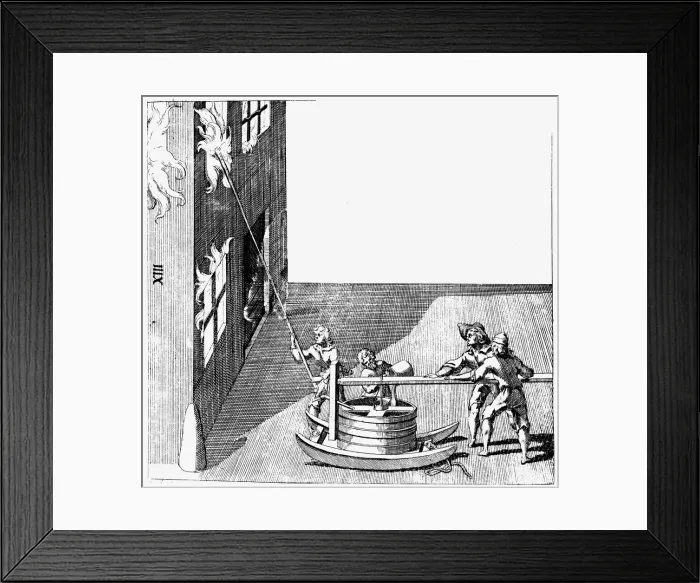 Framed Print : Fire engine, from Isaac de Caus Nouvelle Invention de Lever l Eau Plus Hault, 1664. Artist: Isaac de Caus Framed Print : Fire engine, from Isaac de Caus Nouvelle Invention de Lever l Eau Plus Hault, 1664. Artist: Isaac de Caus