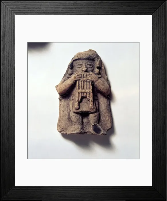 Framed Print : Pottery Figure of Man with Pan Pipes, from Coumbia, Pre Columbian Framed Print : Pottery Figure of Man with Pan Pipes, from Coumbia, Pre Columbian
