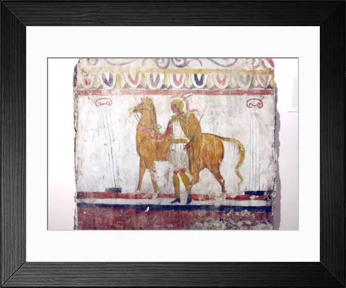 Framed Print : Horseman, Lucan tomb painting, Paestum, c4th century BC Framed Print : Horseman, Lucan tomb painting, Paestum, c4th century BC