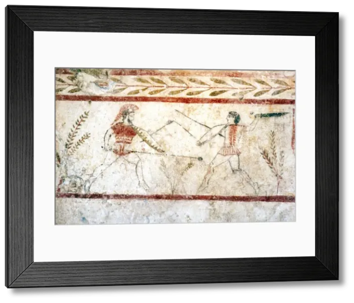 Framed Print : Men fighting with spears, Paestum, c4th century BC Framed Print : Men fighting with spears, Paestum, c4th century BC