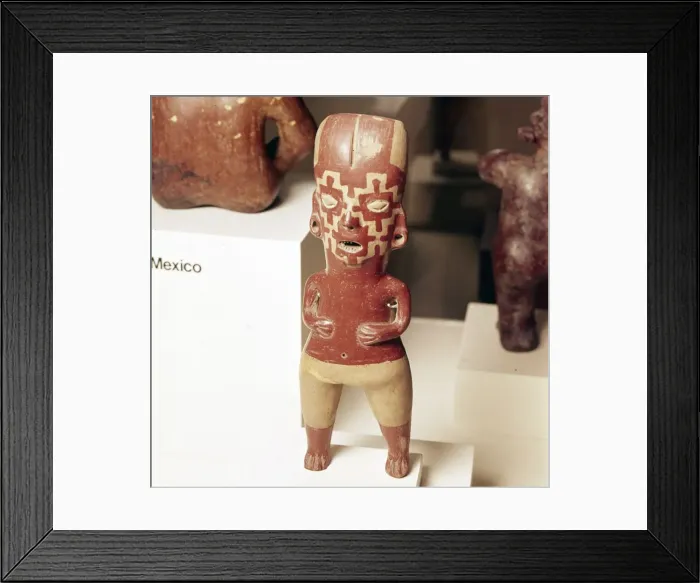 Framed Print : Pottery Figure of standing woman, face painted with fret pattern, Guanajuato, Mexico, 2000BC-300 Framed Print : Pottery Figure of standing woman, face painted with fret pattern, Guanajuato, Mexico, 2000BC-300