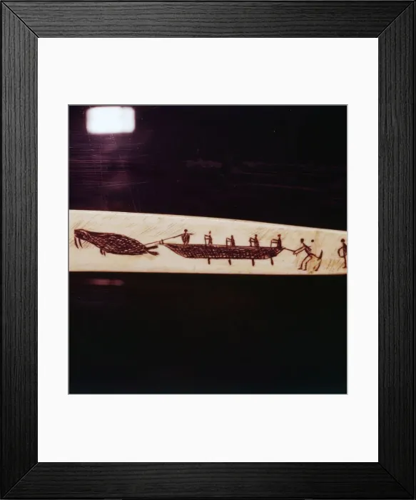 Framed Print : Walrus Hunt, detail of carving on Eskimo snow-knife, walrus ivory, 19th century