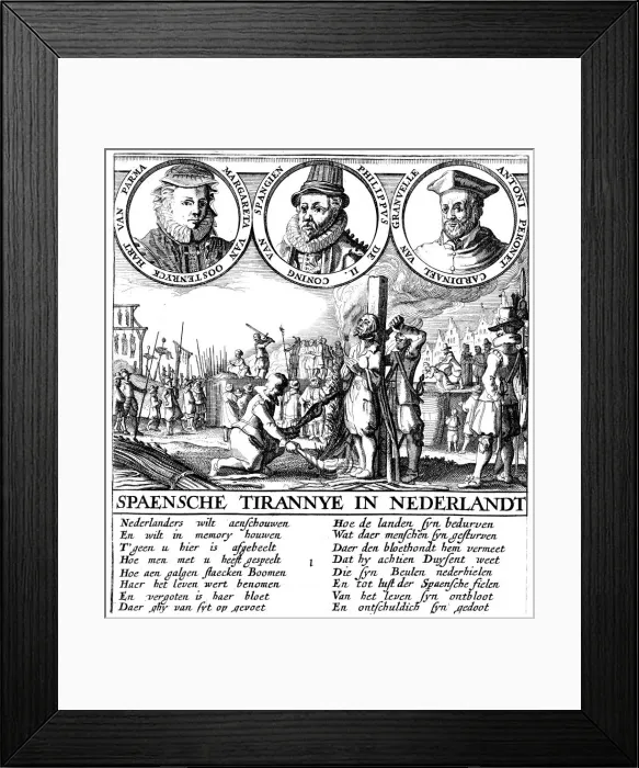 Framed Print : Spanish Execution of Huguenots, c1565 Framed Print : Spanish Execution of Huguenots, c1565