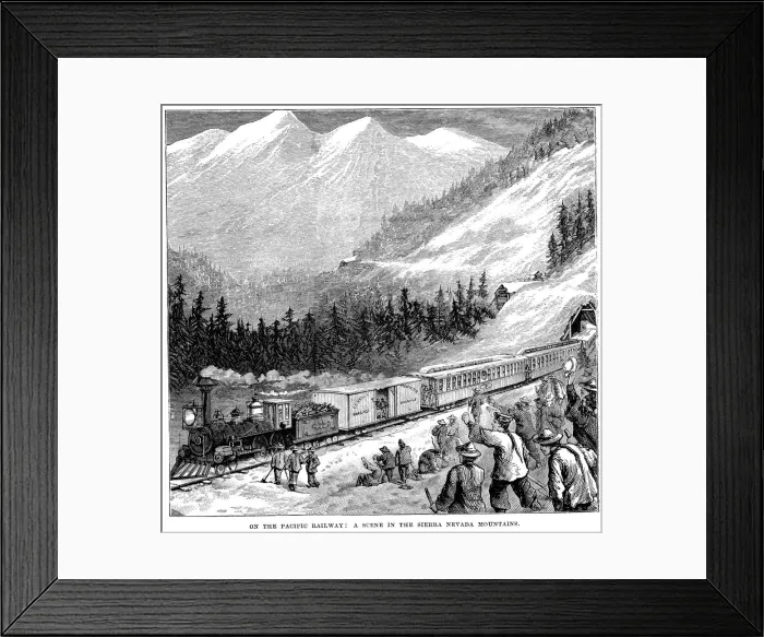 Framed Print : Central Pacific Railraod in the Sierra Nevada mountains, c1875