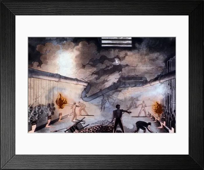 Framed Print : Charging retorts at the Gas Light Establishment, Brick Lane, London, 1822. Artist: Colin Mackenzie Framed Print : Charging retorts at the Gas Light Establishment, Brick Lane, London, 1822. Artist: Colin Mackenzie