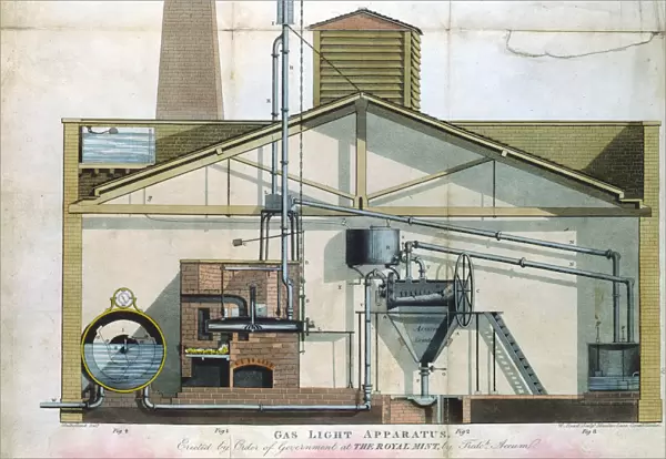 Gas lighting apparatus at Royal Mint, London, 1819. Artist: Friedrich Accum