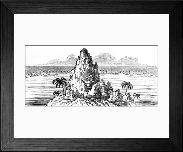Framed Print : Coral island and circling coral reef creating a lagoon Framed Print : Coral island and circling coral reef creating a lagoon
