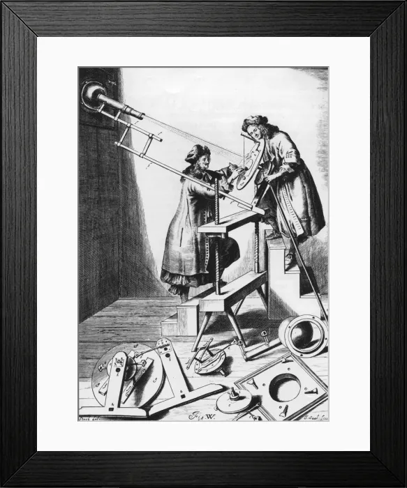 Framed Print : Observing a solar eclipse, 1673