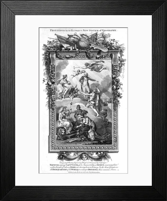 Framed Print : Neptune raising James Cook to immortality and fame, late 18th century Framed Print : Neptune raising James Cook to immortality and fame, late 18th century
